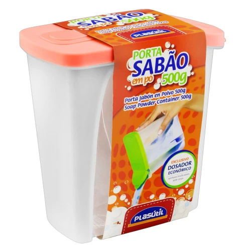 PORTA SABÃO EM PÓ COM TAMPA ROSA QUARTZO 500G PLASÁTIL
