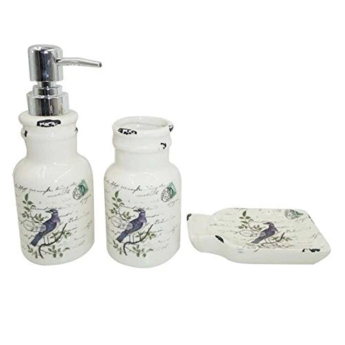KIT 3PCS BANHEIRO URBAN PURPLE BIRD BEGE