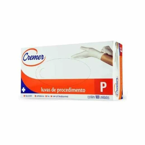 LUVA DE LÁTEX COM PÓ CREMER P 100 UNIDADES