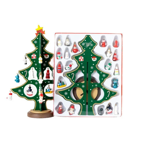ÁRVORE DE MADEIRA NATAL COM ENFEITES