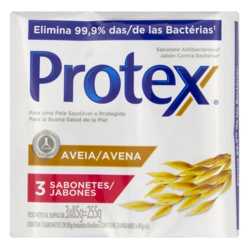 PACK SABONETE EM BARRA ANTIBACTERIANO AVEIA PROTEX ENVOLTÓRIO 255G 3 UNIDADES
