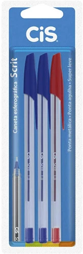 CANETA ESFEROGRÁFICA SCRIT 1 MM AZUL VERMELHO BLISTER PACOTE DE 3