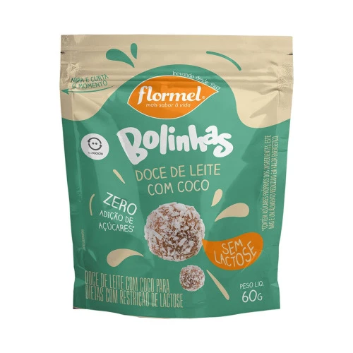 DOCE DE LEITE COM COCO ZERO LACTOSE FLORMEL BOLINHAS POUCH 60G