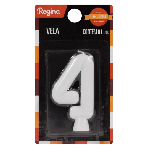 VELA DE ANIVERSÁRIO BRANCA Nº 4 REGINA SOLID COLORS CARTELA