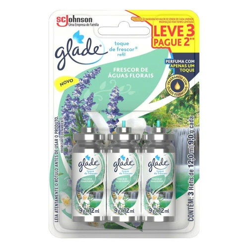DESODORIZADOR GLADE TOQUE DE FRESCOR REFIL FRESCOR DE ÁGUAS FLORAIS LEVE 3 PAGUE 2 12ML