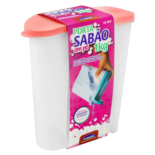 PORTA SABÃO EM PÓ COM TAMPA ROSA QUARTZO 1KG PLASÁTIL