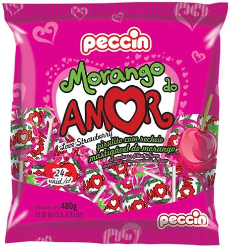 PIRULITO MORANGO DO AMOR COM 24 480GR PECCIN