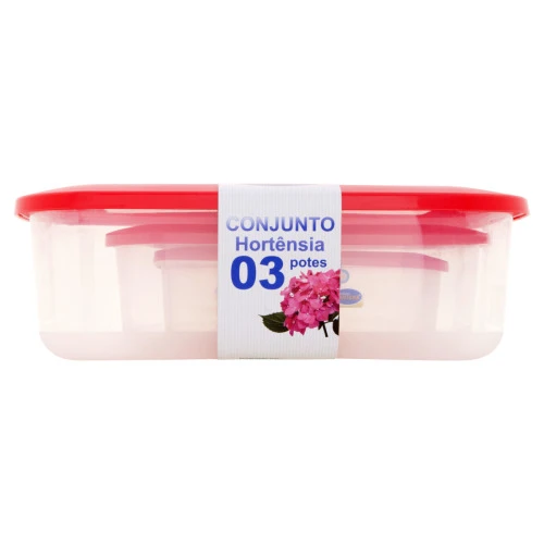CONJUNTO POTE PLÁSTICO COM TAMPA VERMELHA HORTÊNSIA 4 170ML PLÁSTICOS SANTANA 3 UNIDADES