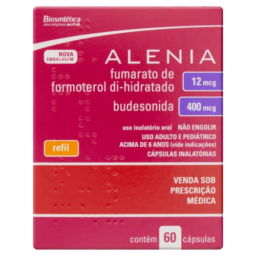 ALENIA FUMARATO DE FORMOTEROL DI HIDRATADO 12MCG BUDESONIDA 400MCG ACHÊCAIXA 60 CÁPSULAS REFIL