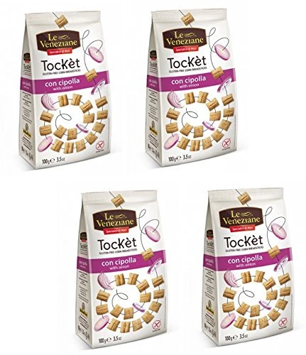 LE VENEZIANE: TOCKET GLUTEN FREE CORN BREADSTICKS WITH ONION 3 5 OUNCE 100GR PACKAGE PACK OF 4