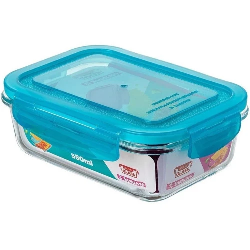 POTE DE VIDRO RETANGULAR COM TAMPA HERMÉTICA 550ML AZUL SANREMO
