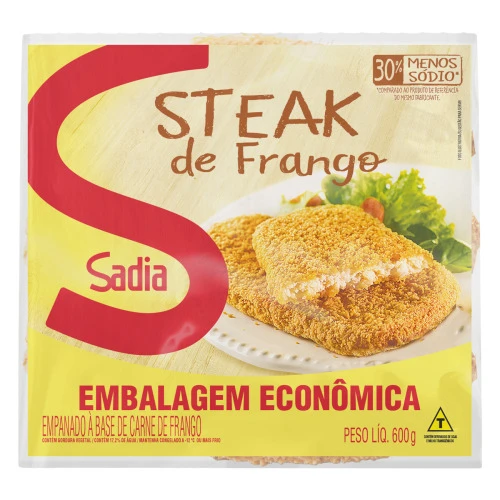 EMPANADO DE FRANGO STEAK SADIA PACOTE 600G EMBALAGEM ECONÔMICA