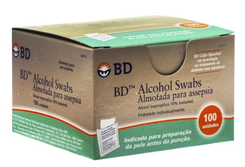 ALMOFADA PARA ASSEPSIA ALCOHOL SWABS BD COM 100 UNIDADES