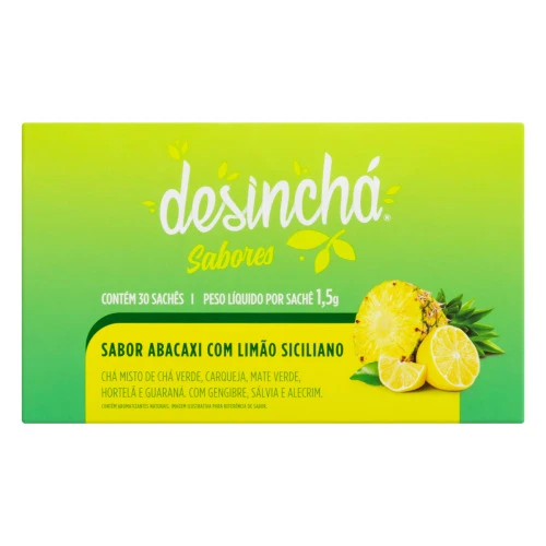 CHÁ ABACAXI COM LIMÃO SICILIANO DESINCHÁ SABORES CAIXA 45G 30 UNIDADES