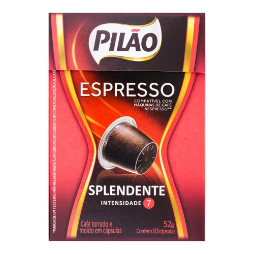 CAFÉ EM CÁPSULA TORRADO E MOÍDO ESPRESSO SPLENDENTE PILÃO CAIXA 52G 10 UNIDADES