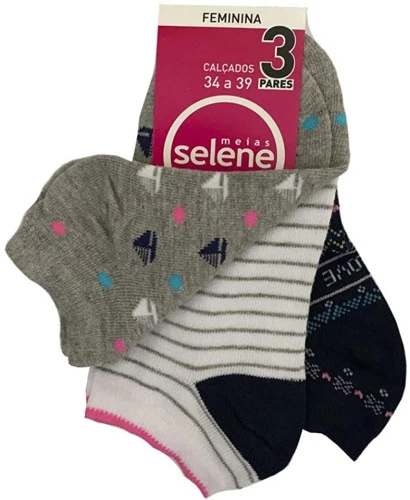 KIT COM 3 PARES DE MEIAS FEMININA SAPATILHA SELENE
