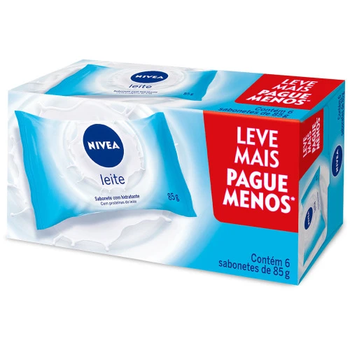 KIT SABONETE EM BARRA NIVEA PROTEÍNA DO LEITE 85G 6 UNIDADES