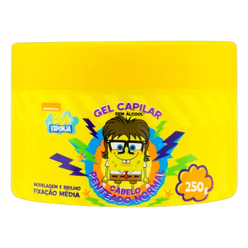GEL FIXADOR INFANTIL MÉDIA BOB ESPONJA NUTRIEX MARCAS CABELO PENTEADO NORMAL POTE 250G