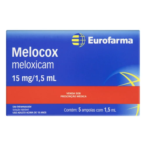 MELOCOX 15MG 1 5ML EUROFARMA CAIXA 5 AMPOLAS SOLUÇÃO INJETÁVEL