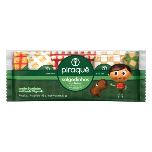 SALGADINHO SORTIDO PIRAQUÊ PACOTE 175G 5 UNIDADES