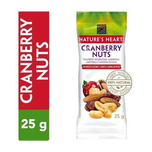 MIX DE FRUTAS E SEMENTES CRANBERRY NUTS NATURES HEART PACOTE 25G