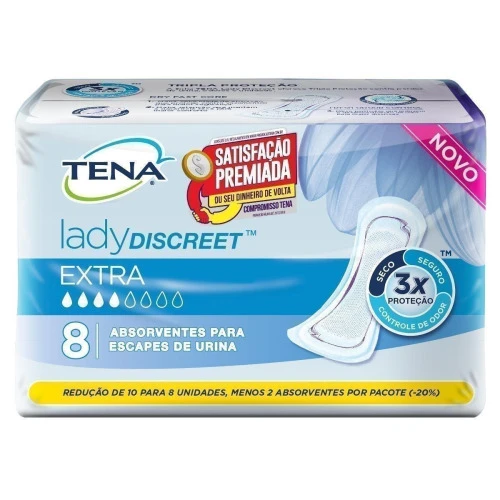 ABSORVENTE DE INCONTINÊNCIA FEMININO TENA LADY DISCREET EXTRA - 8 UNIDADES