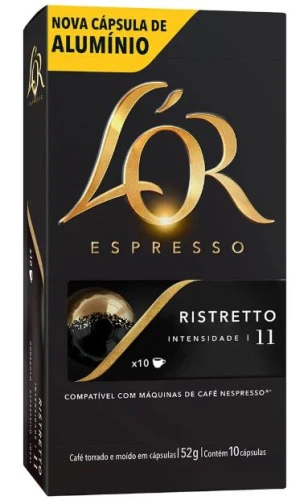 CAFÉ EM CÁPSULA TORRADO E MOÍDO ESPRESSO RISTRETTO L OR CAIXA 52G 10 UNIDADES