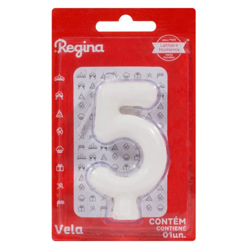 VELA DE ANIVERSÁRIO BRANCA Nº 5 REGINA SOLID COLORS CARTELA