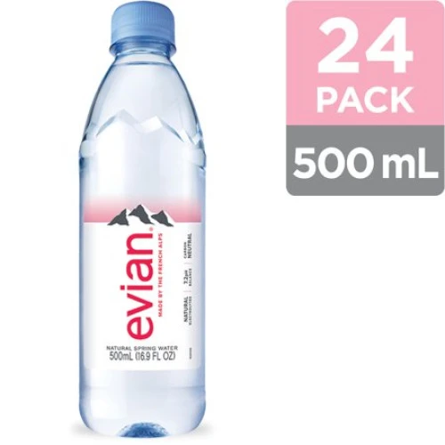EVIAN NATURAL SPRING WATER BOTTLES NATURALLY FILTERED SPRING WATER 500 ML BOTTLE 24 COUNT