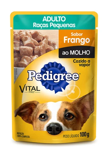 ALIMENTO PARA CÃES ADULTOS RAÇAS PEQUENAS FRANGO AO MOLHO PEDIGREE SACHÊ 100G