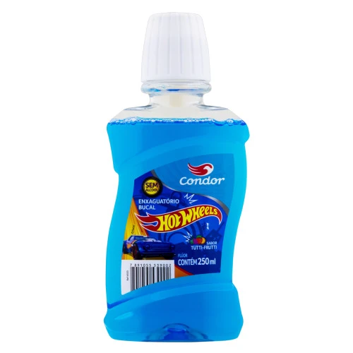 ENXAGUANTE BUCAL INFANTIL ZERO ÁLCOOL TUTTI FRUTTI HOT WHEELS CONDOR FRASCO 250ML