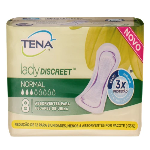 ABSORVENTE DE INCONTINÊNCIA FEMININO TENA LADY DISCREET NORMAL - 8 UNIDADES