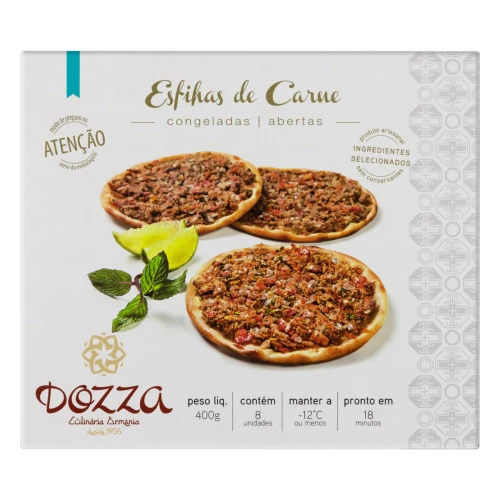 ESFIRRA CONGELADA ABERTA CARNE DOZZA CAIXA 400G 8 UNIDADES