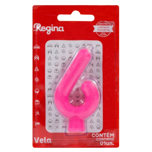 VELA DE ANIVERSÁRIO FÁCSIA Nº 6 REGINA SOLID COLORS CARTELA
