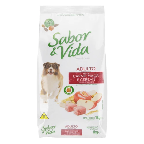 ALIMENTO PARA CÃES ADULTOS CARNE MAÇÃ E CEREAIS SABOR VIDA PACOTE 1KG