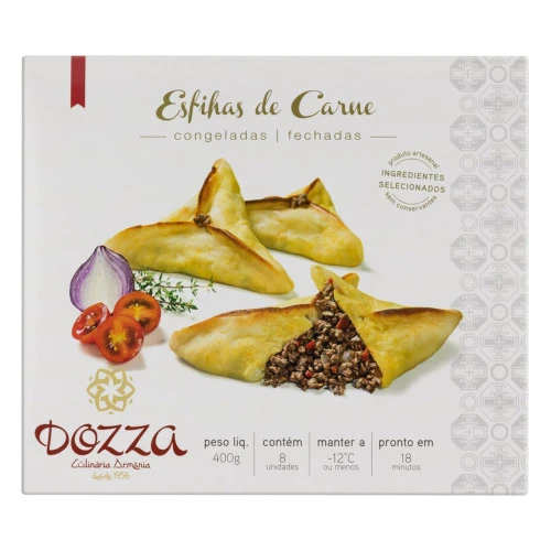 ESFIRRA CONGELADA FECHADA CARNE DOZZA CAIXA 400G 8 UNIDADES