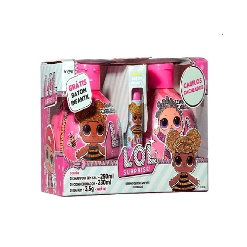 CONJUNTO DE HIGIENE E BELEZA - LOL CABELOS CACHEADOS - SHAMPOO - CONDICIONADOR - BATOM - VIEW COSMÉTICOS