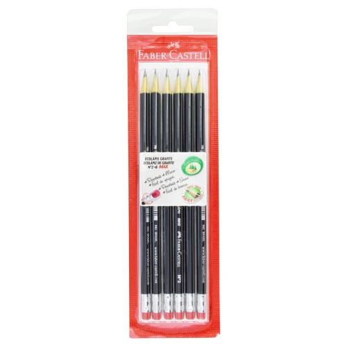 LÁPIS PRETO COM BORRACHA MAX ECOLÁPIS FABER CASTELL PACOTE COM 6 UNIDADES