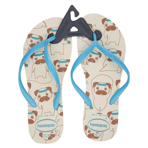 SANDÁLIA BEGE PALHA E AZUL SLIM PETS HAVAIANAS Nº 35 36