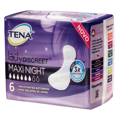 ABSORVENTE DE INCONTINÊNCIA FEMININO TENA LADY DISCREET MAXI NIGHT NOTURNO - 6 UNIDADES