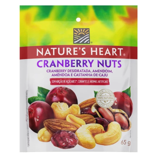 MIX DE FRUTAS E SEMENTES CRANBERRY NUTS NATURES HEART POUCH 65G
