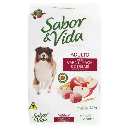 ALIMENTO PARA CÃES ADULTOS CARNE MAÇÃ E CEREAIS SABOR VIDA PACOTE 2 7KG