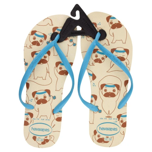 SANDÁLIA BEGE PALHA E AZUL SLIM PETS HAVAIANAS Nº 37 38