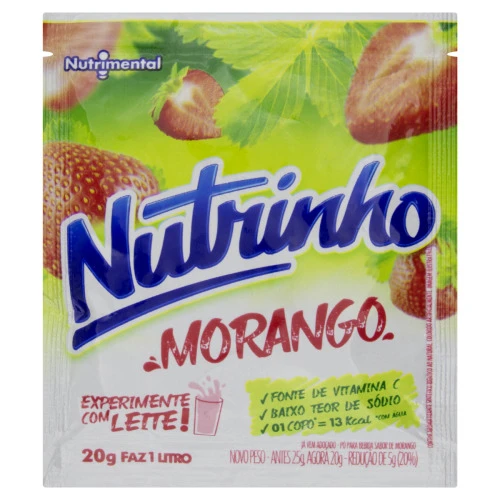 REFRESCO EM PÓ MORANGO NUTRINHO PACOTE 20G