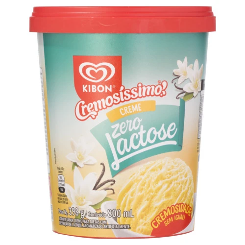 SORVETE CREME ZERO LACTOSE KIBON CREMOSÍSSIMO POTE 800ML