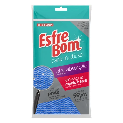 PANO MULTIUSO AZUL ESFREBOM ALTA ABSORÇÃO 5 UNIDADES