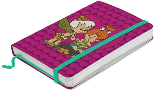 CADERNETA DE ANOTAÇÃO HANNA BARBERA FLINTSTONES BABY PEBBLES AND BAM BAM FUNDO ROSA URBAN 21X14