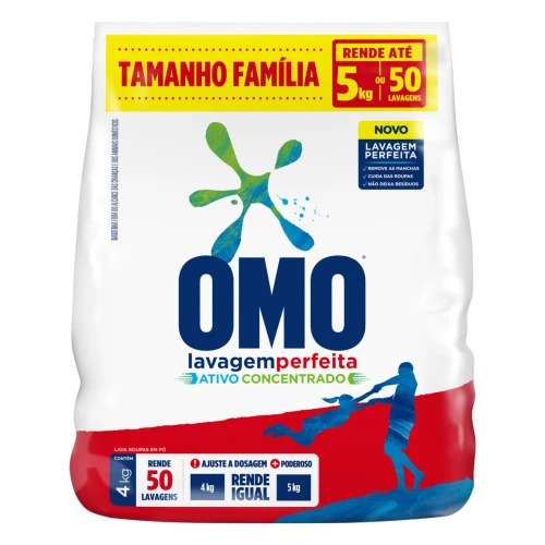 LAVA ROUPAS EM PÓ OMO LAVAGEM PERFEITA PACOTE 4KG TAMANHO FAMÍLIA