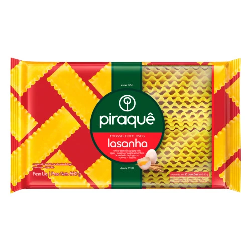 MASSA DE SÊMOLA COM OVOS PARA LASANHA PIRAQUÊ PACOTE 500G