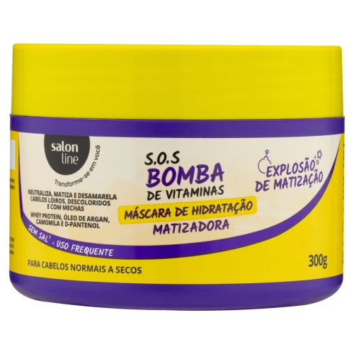 MÁSCARA DE HIDRATAÇÃO MATIZADORA SALON LINE S O S BOMBA POTE 300G
